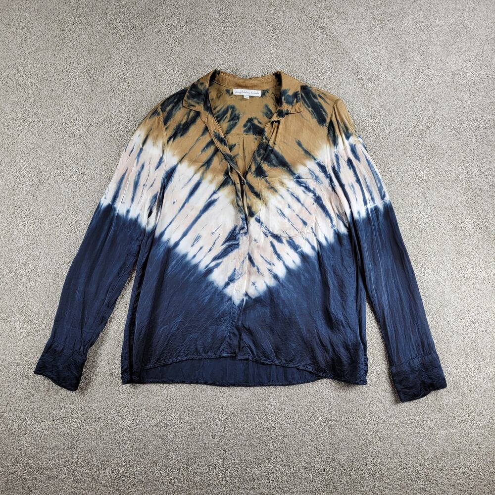 Young Fabulous & Broke Womens Susan Shirt Medium Blue T an Tie Dye Button Down